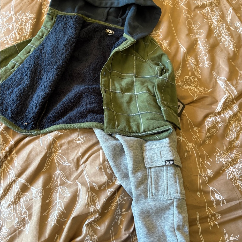 DKNY Olive and Charcoal Fleece Jacket and pants set
